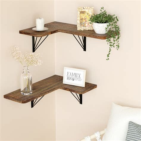 J Jackcube Design Floating Corner Shelves Set Of 2 Wall Mounted Wooden Shelf With Metal