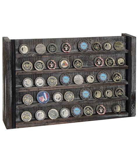 J Jackcube Design Rustic Wood Wall Mount Challenge Coin Display Rack With 5 Tier Military Coins