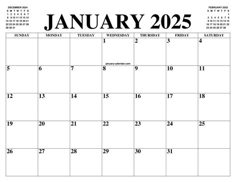 January Calendar 2025 Printable