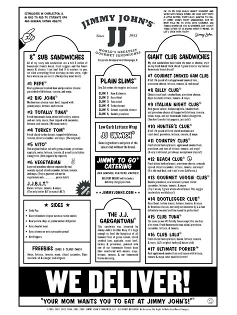 8 Ways to Navigate Jimmy John's Printable Menu