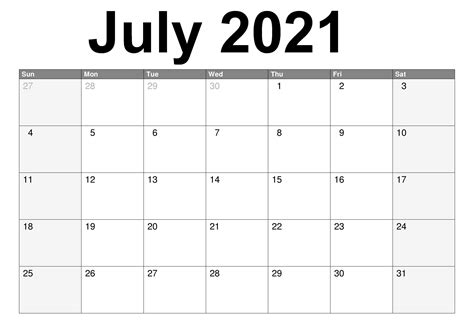 July 2021 Calendar Free Printable Calendar Templates Printable