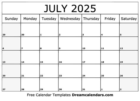 July 2025 Calendar Printable Pdf