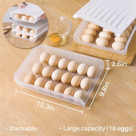 Kalevel Egg Storage Container Box Stackable Egg Storage Holder Organizer Fridge Auto Scrolling