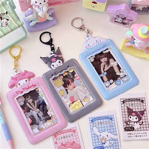 Kawaii Kuromi Cinnamoroll Photocard Keychain Card Holder Set Photo