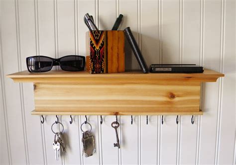 Key Holder Wall Shelf Modern Rustic Wood Handmade Wall Mounted