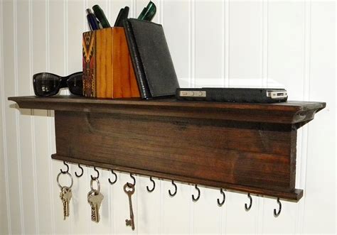 Key Holder Wall Shelf Rustic Wood Handmade Wall Mounted