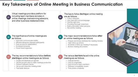 Key Takeaways Of Online Meeting In Business Communication Training Ppt