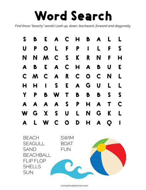 Kids Summer Word Search Printable