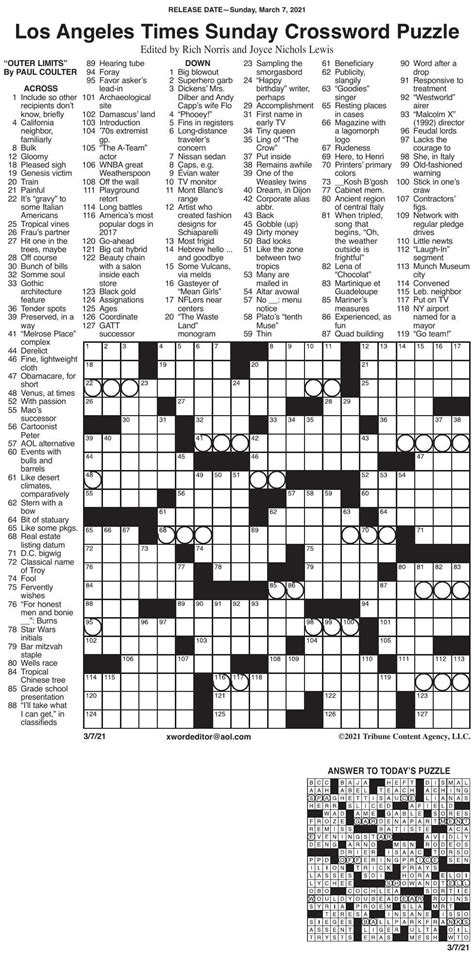 La Times Printable Crossword Puzzles 2018 Free Crossword Puzzles Printable