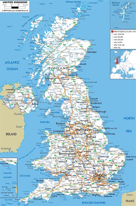 Large Road Map Of The United Kingdom Of Great Britain And Northern