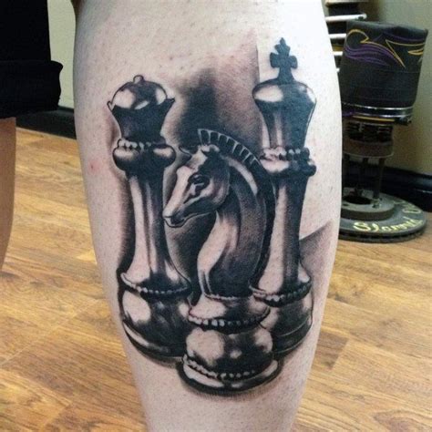 Leg Calf King Chess Piece Mens Tattoo Designs 3D Leg Tattoos Skull