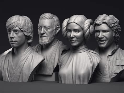 Leia Obi Wan Han Solo And Luke 3D Printable Bust Collection Cgtrader