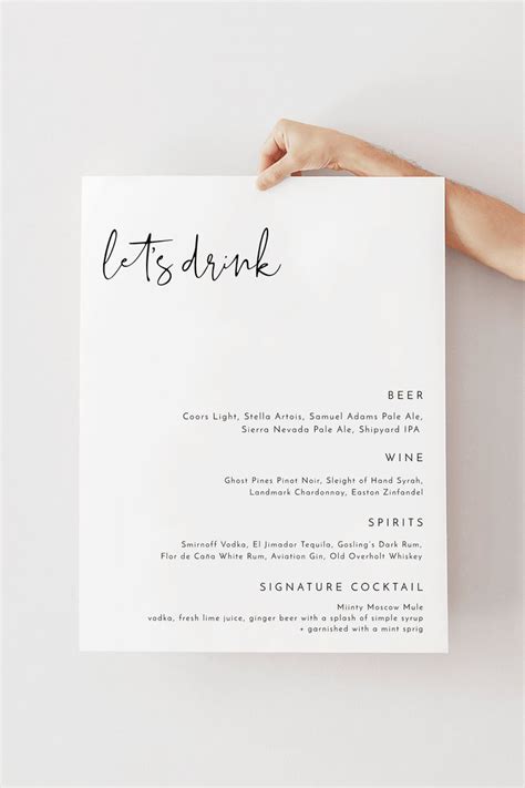 Let S Drink Bar Menu Sign Template Amber Rose Creative Studios