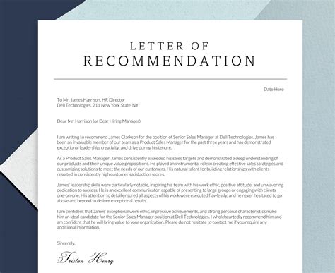 Letter Of Recommendation Personal Reference Letter Template Professional Reference