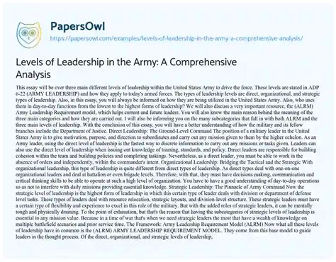 Levels Of Leadership In The Army A Comprehensive Analysis Free Essay