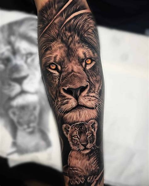 Lion And Cub Tattoo On Woman S Arm