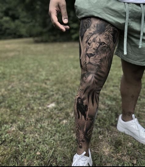 Lion Leg Tattoo Male