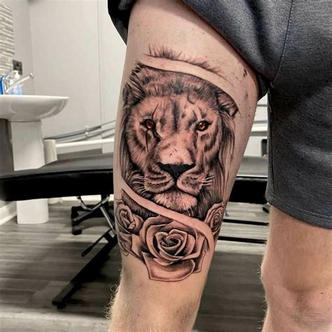 Lion Tattoo On Thigh Thigh Lion Tattoo Lion Tattoo Meaning Lion