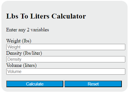 Liters To Lbs Converter