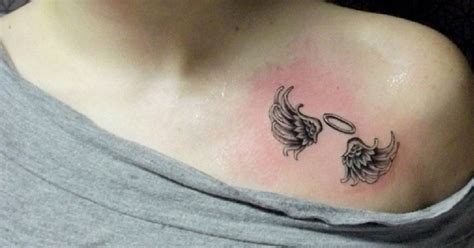 Little Chest Tattoo Of An Angel Halo With Wings By