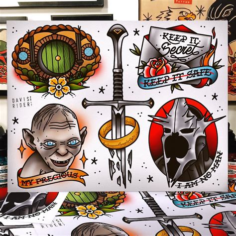 Lord Of The Rings Tattoo Flash Sheet Etsy Lord Of The Rings Tattoo Tattoo Flash Sheet Ring