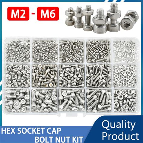 M2 M3 M4 M5 M6 Nuts Bolts Set 304 Stainless Steel Metric Threaded Hex