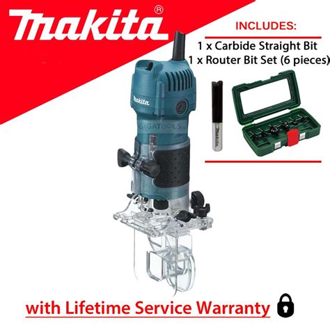 Makita 3710 Palm Router Trimmer 1 4 530W With 6Pcs Router Bit Set