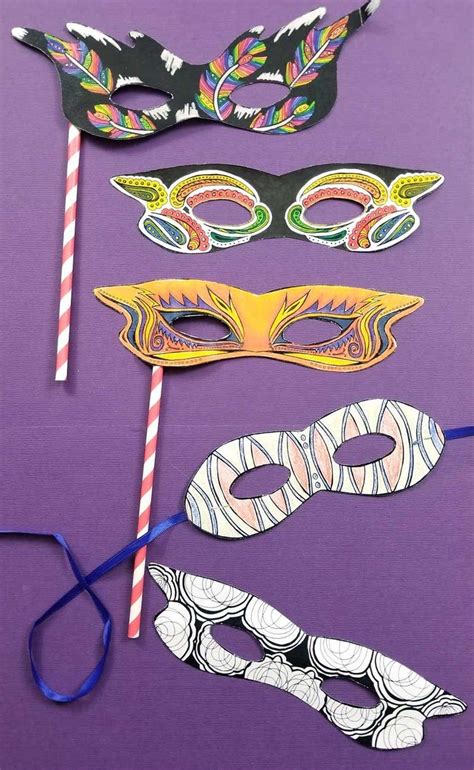 Mardi Gras Masks Printable Pdf Color In Masks Paper Craft Etsy