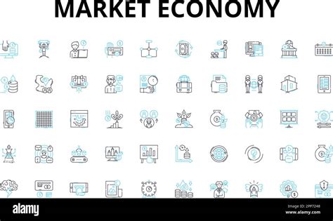 Market Economy Linear Icons Set Profit Competition Demand Supply