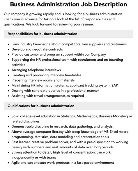 Master Of Business Administration Job Ad And Description Template