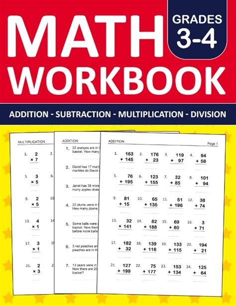 Math Workbook Grade 3 4 Addition Subtraction Multiplication