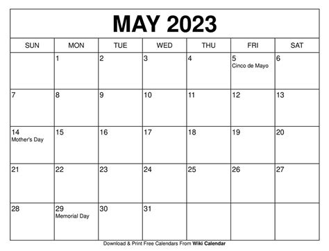 May 2023 Calendar Free Printable Calendars