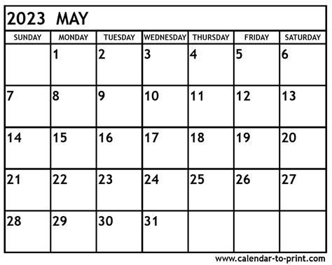 May 2023 Printable Calendar