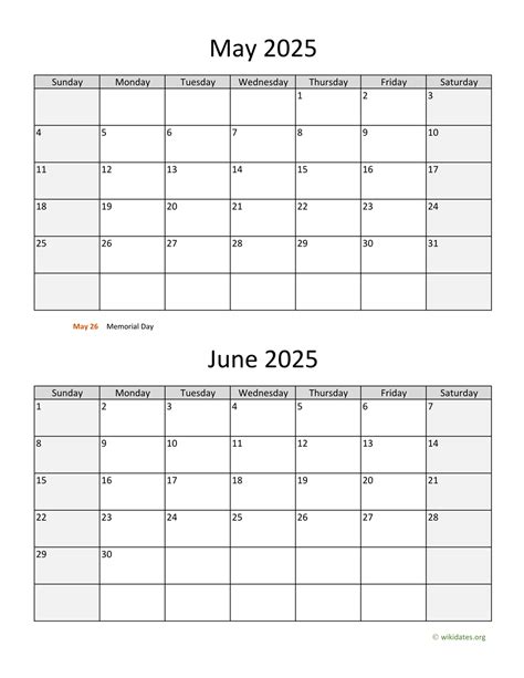 May June 2025 Calendar