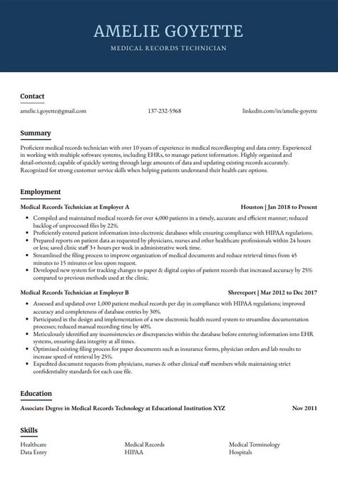 Medical Records Technician Resume Example Writing Guide Cvblade