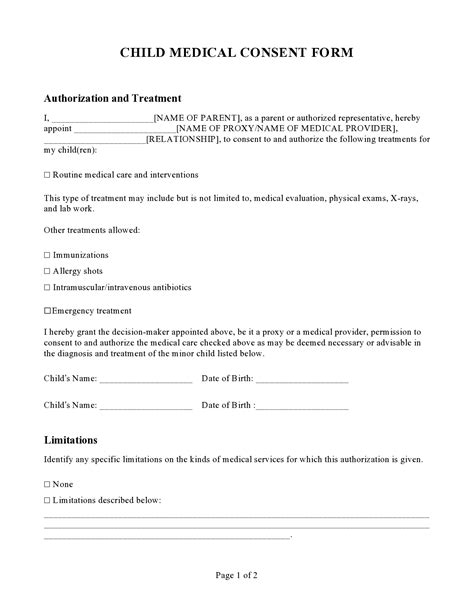 Medical Treatment Printable Medical Consent Form For Minor