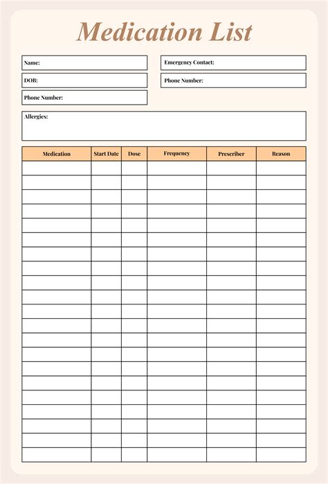 Medication List For Adult 10 Free Pdf Printables Printablee