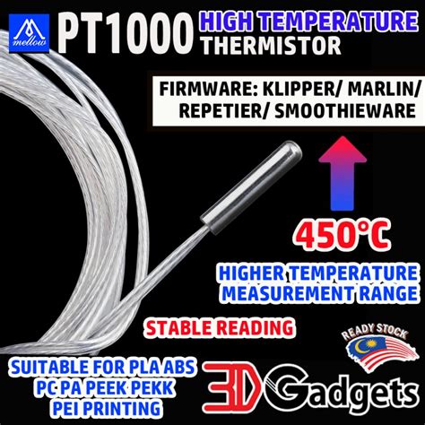 Mellow Pt1000 High Temperature Thermistor Voron Klipper Marlin 3D Printer