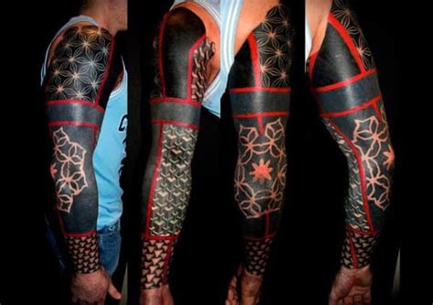 Mens Hexagon Red Ink Full Sleeve Tattoo Designs Red Ink Tattoos