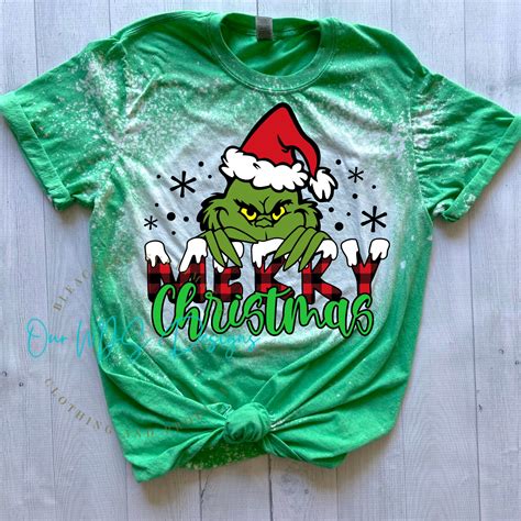 Merry Christmas Love Grinch Bleached Sublimated Tee Shirt Etsy