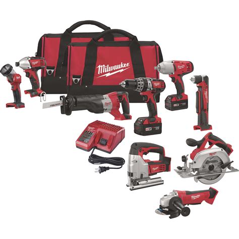 Milwaukee M18 Li Ion Cordless Power Tool Set 9 Tool Set With 2