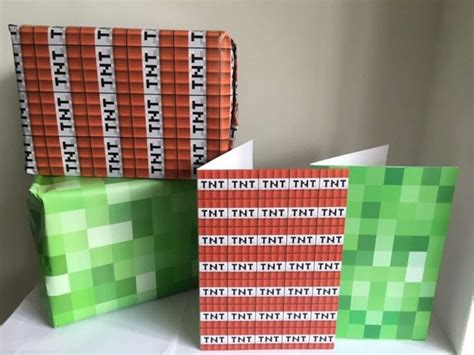 Minecraft Inspired Wrapping Paper And Greeting Cards Etsy Wrapping