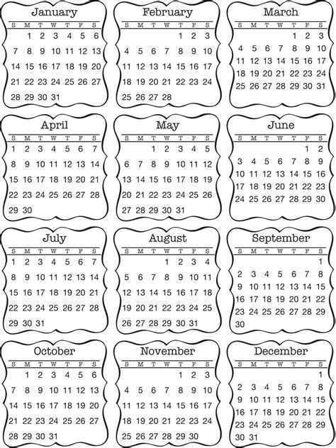 Mini Printable Calendars