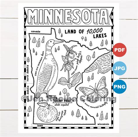 Minnesota Coloring Page United States State Map Wildlife State