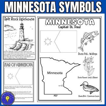 Minnesota Symbols Coloring Pages Flag Map Landmark And 3 State