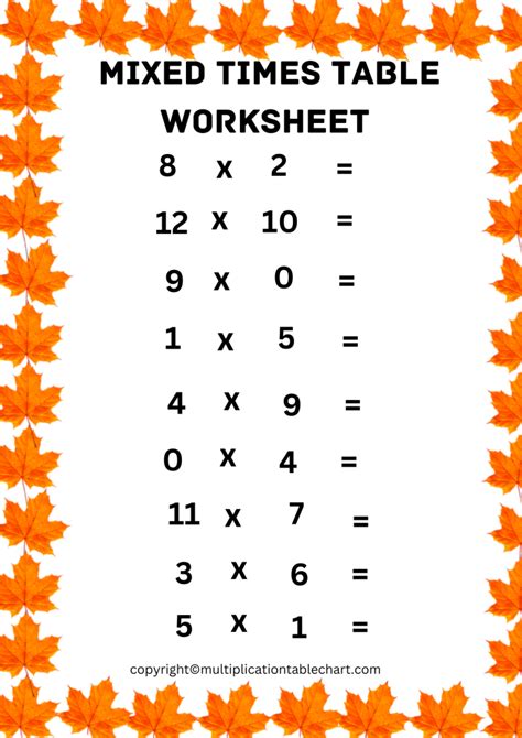 Mixed Times Tables Worksheets Pdf