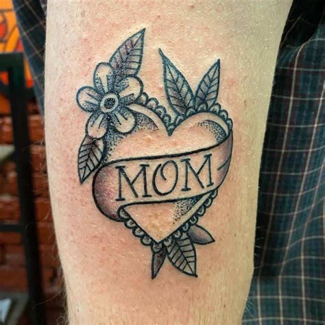 Mom Heart Tattoo With Flower Accents