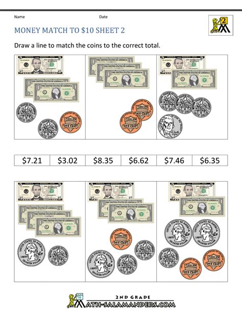 Free Money Math Sheets for Kids Printable