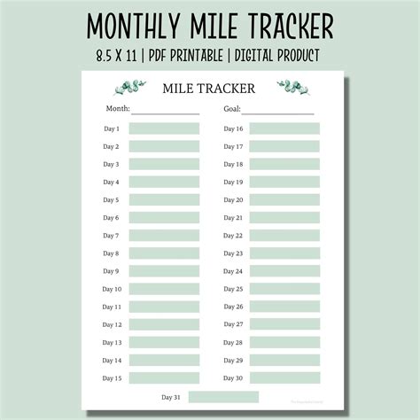 Monthly Mile Tracker Running Tracker Walking Tracker Exercise Planner Monthly Mile Counter