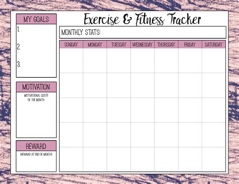 Monthly Workout Tracker Printable Free